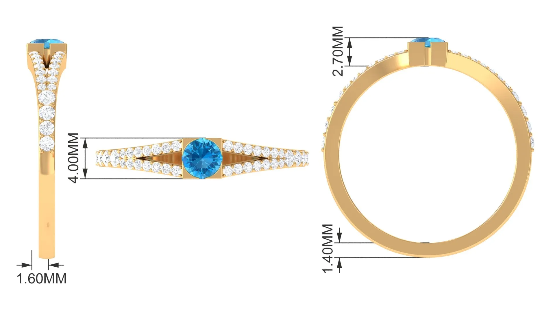 0.50 CT Swiss Blue Topaz Promise Ring with Diamond Accent