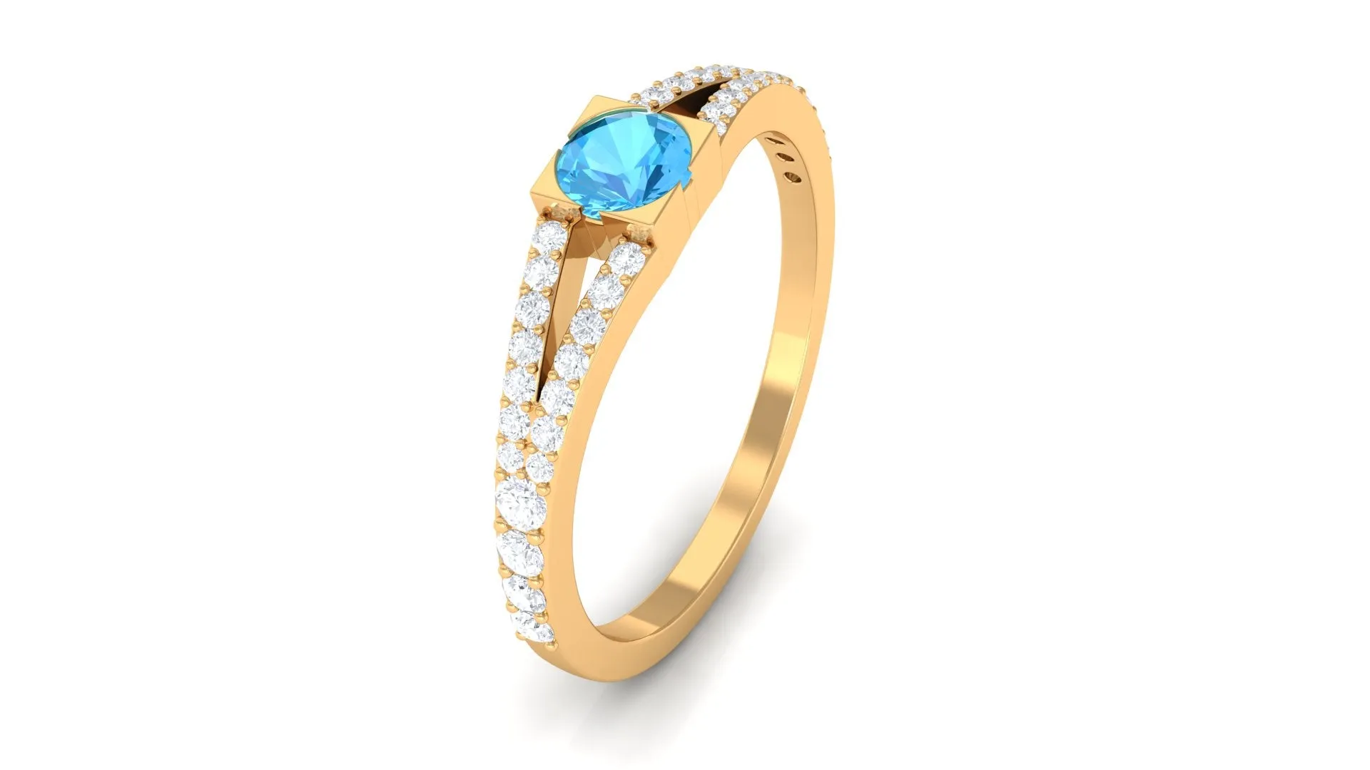 0.50 CT Swiss Blue Topaz Promise Ring with Diamond Accent