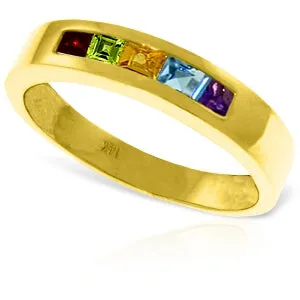 0.6 Carat 14K Solid Yellow Gold Rings Natural Multi Gemstones