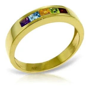 0.6 Carat 14K Solid Yellow Gold Rings Natural Multi Gemstones