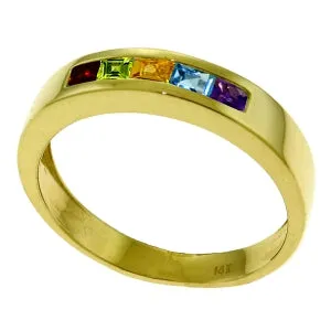 0.6 Carat 14K Solid Yellow Gold Rings Natural Multi Gemstones