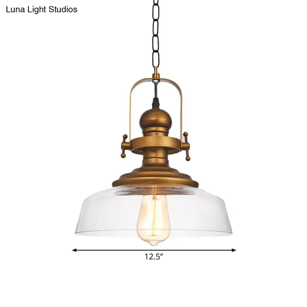 1-Light Clear Glass Dome Pendant Light Fixture - Factory Brass Look - Ideal for Coffee Shop