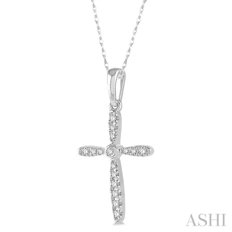 1/10 ctw Cross Charm Round Cut Diamond Pendant in 10K White Gold