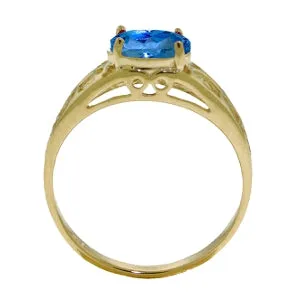 1.15 Carat 14K Solid Yellow Gold Filigree Ring Natural Blue Topaz