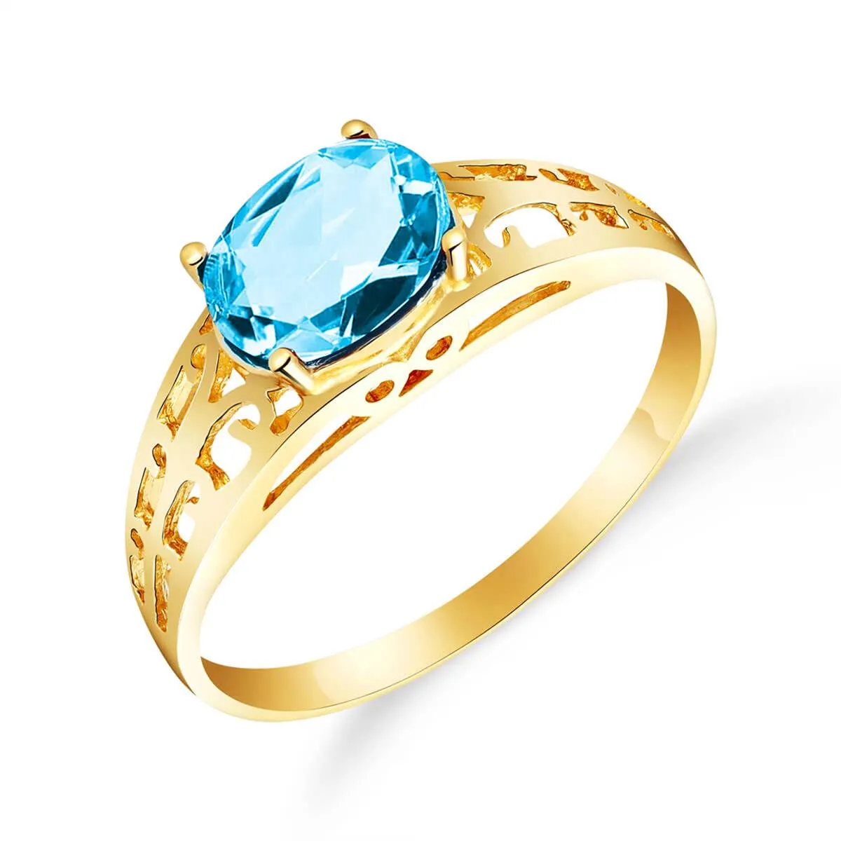 1.15 Carat 14K Solid Yellow Gold Filigree Ring Natural Blue Topaz