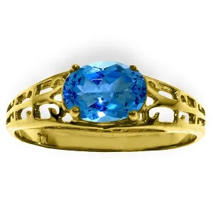 1.15 Carat 14K Solid Yellow Gold Filigree Ring Natural Blue Topaz