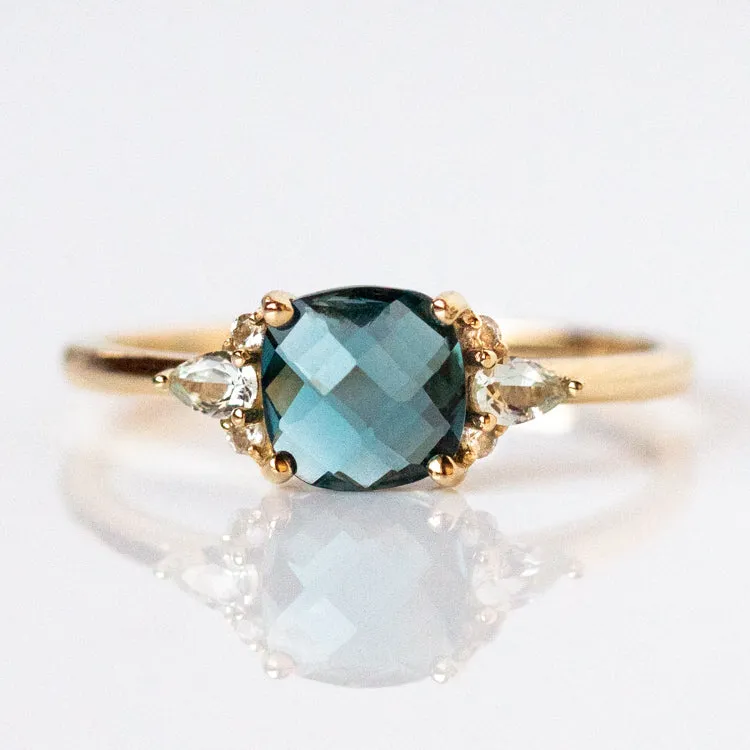 14k Blue Topaz and White Sapphire Ring