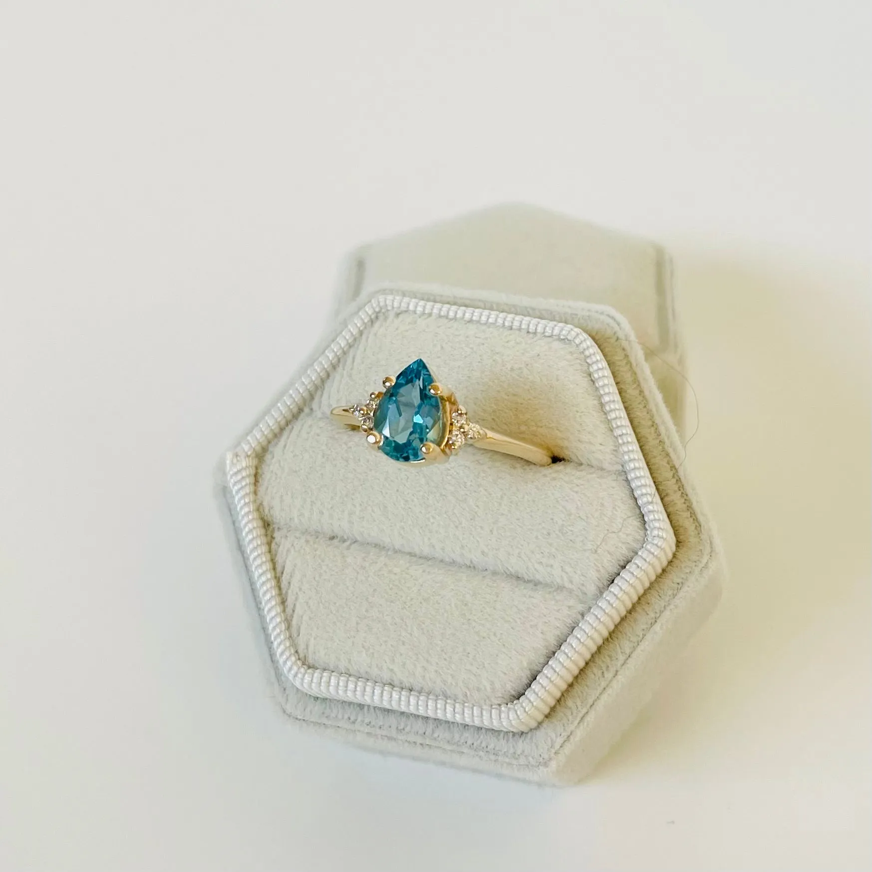 14K Blue Topaz Pear & Diamond Ring