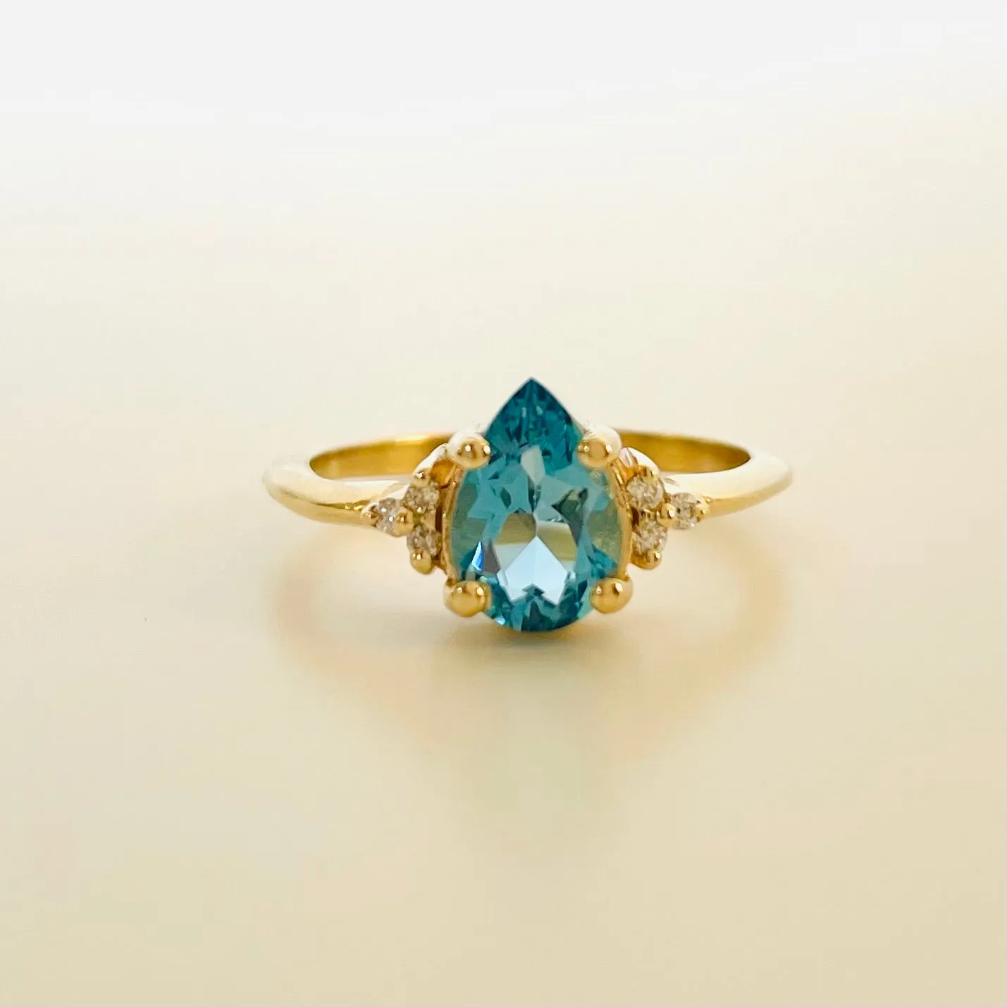 14K Blue Topaz Pear & Diamond Ring