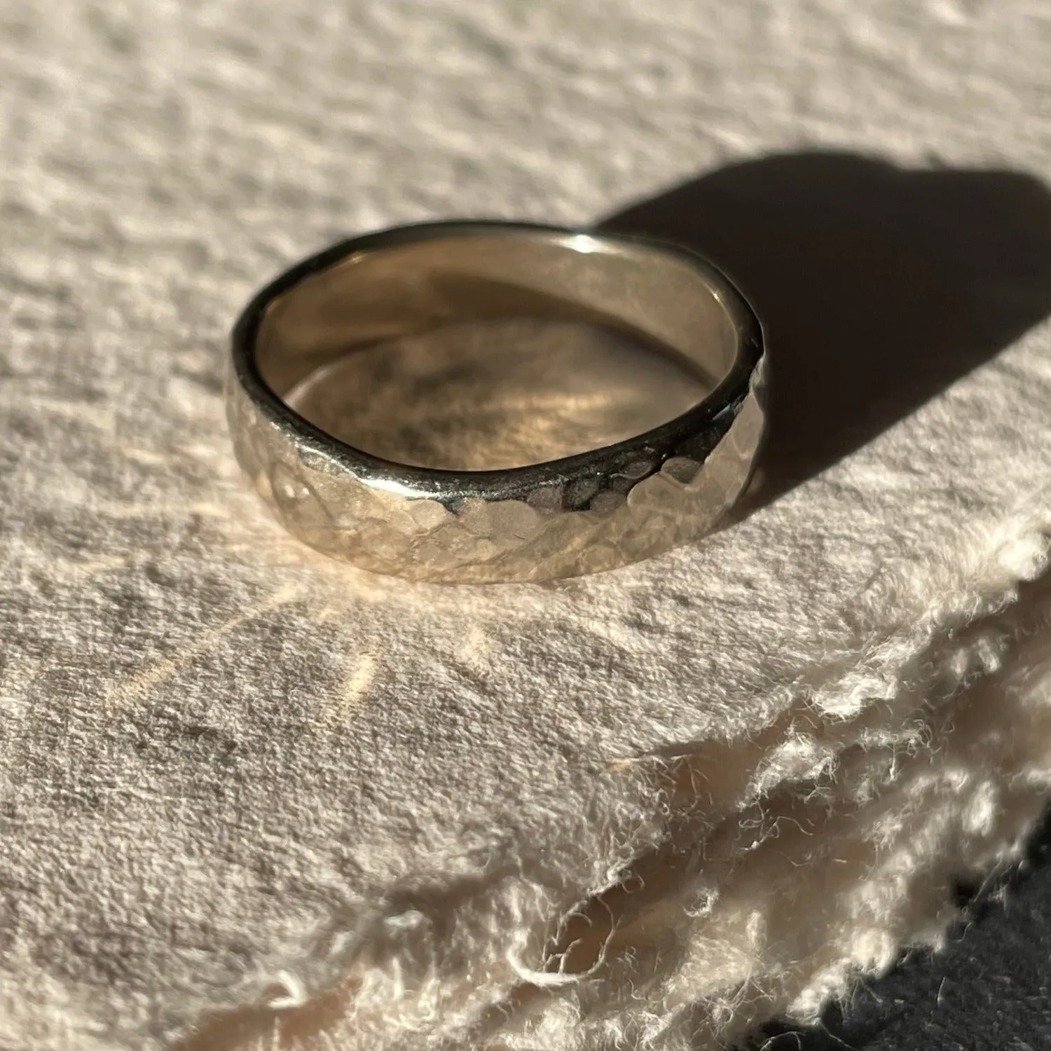 14k Gold Undulating Hammered Band Ring