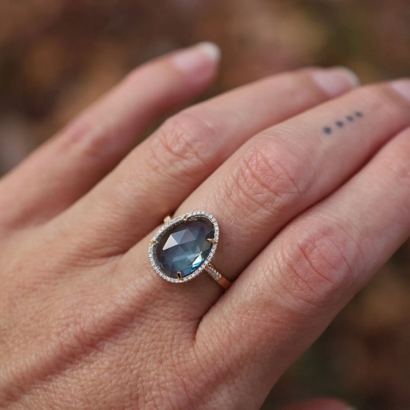 14k Organic Shape London Blue Topaz Ring