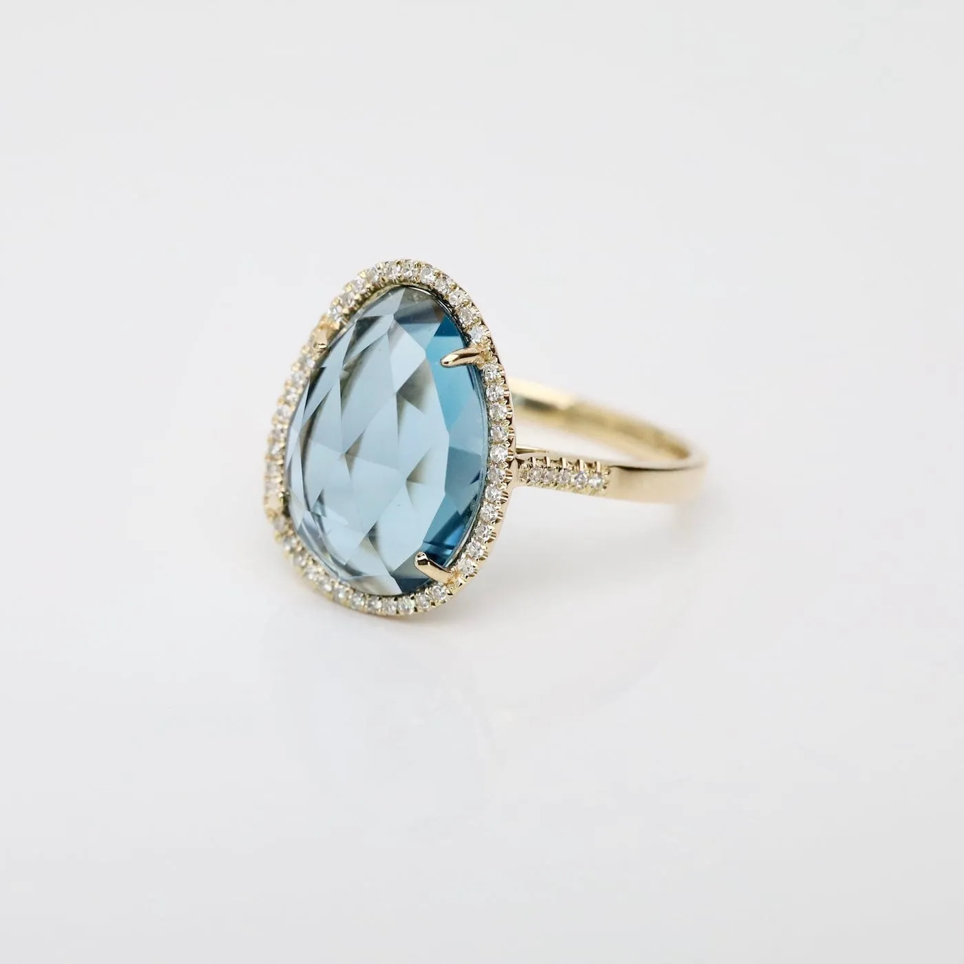 14k Organic Shape London Blue Topaz Ring