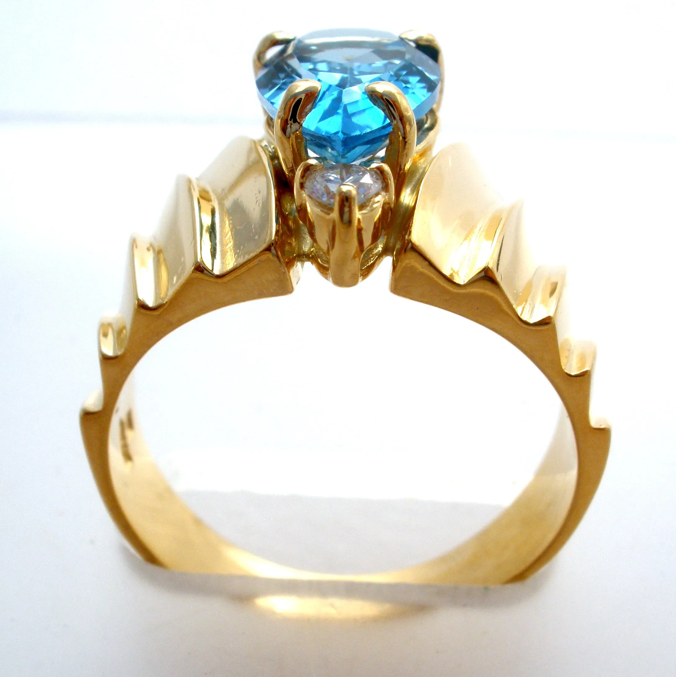 14K Plumb Gold Blue Topaz & Diamond Ring