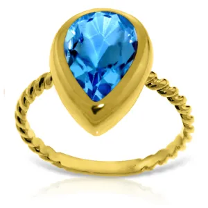 14K Solid Yellow Gold Rings w/ Natural Pear Shape Blue Topaz