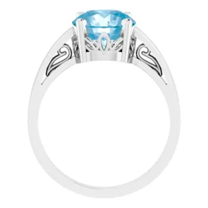 14K White Natural Swiss Blue Topaz Ring