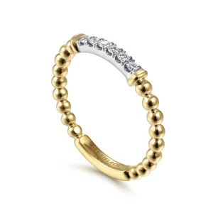 14K White-Yellow Gold Bujukan Beaded Band with Diamond Pavé Center Bar - LR51786M45JJ