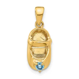 14k Yellow Gold Blue Topaz 3D Baby Shoe Charm