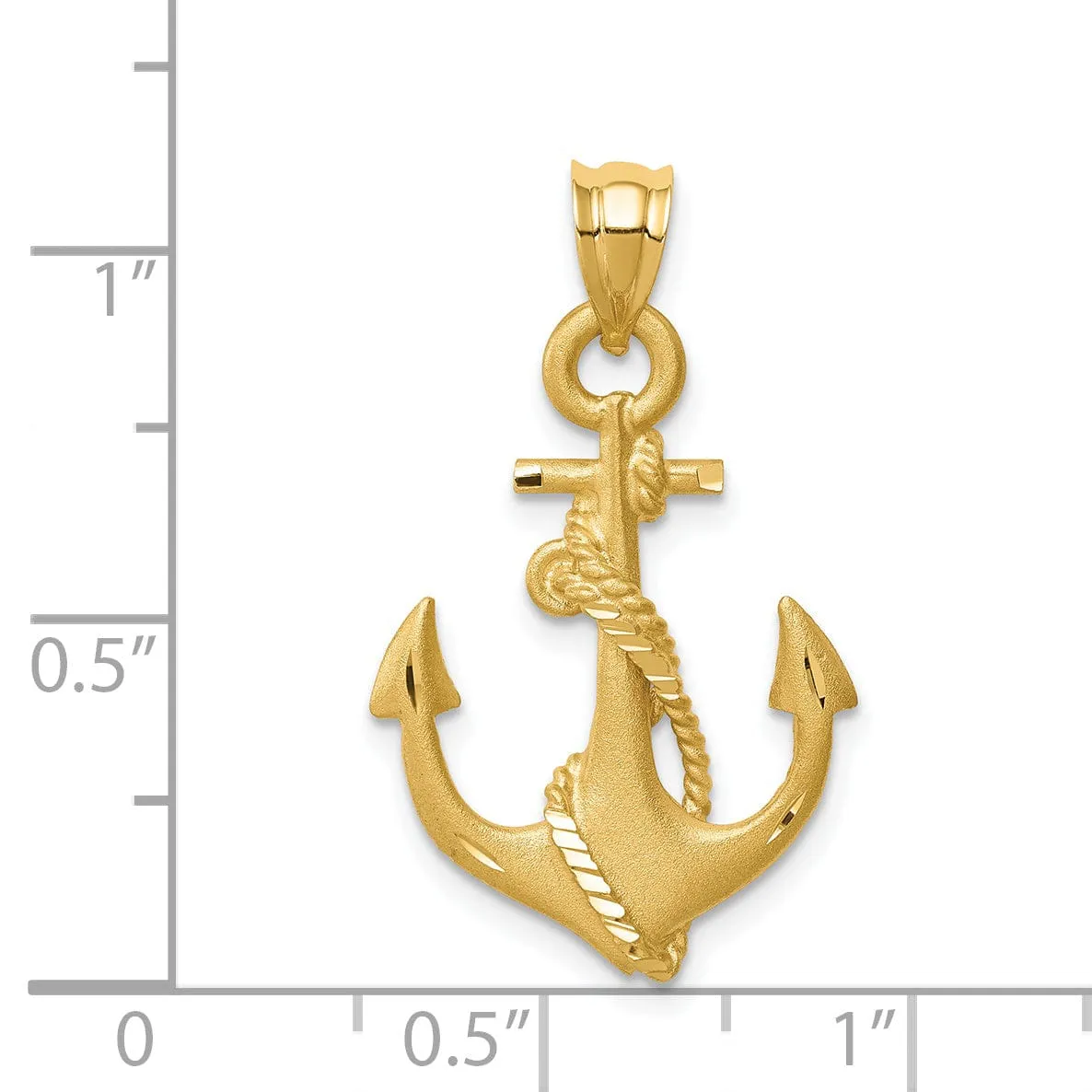 14K Yellow Gold Brushed D.C Finish Anchor Rope Design Pendant