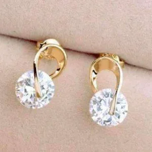 14K Yellow Gold Hugging IOBI Crystals Golden Stud Earrings for Women