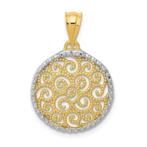 14k Yellow Gold Polished Finish Beaded Design Filigree Round Circle Pendant