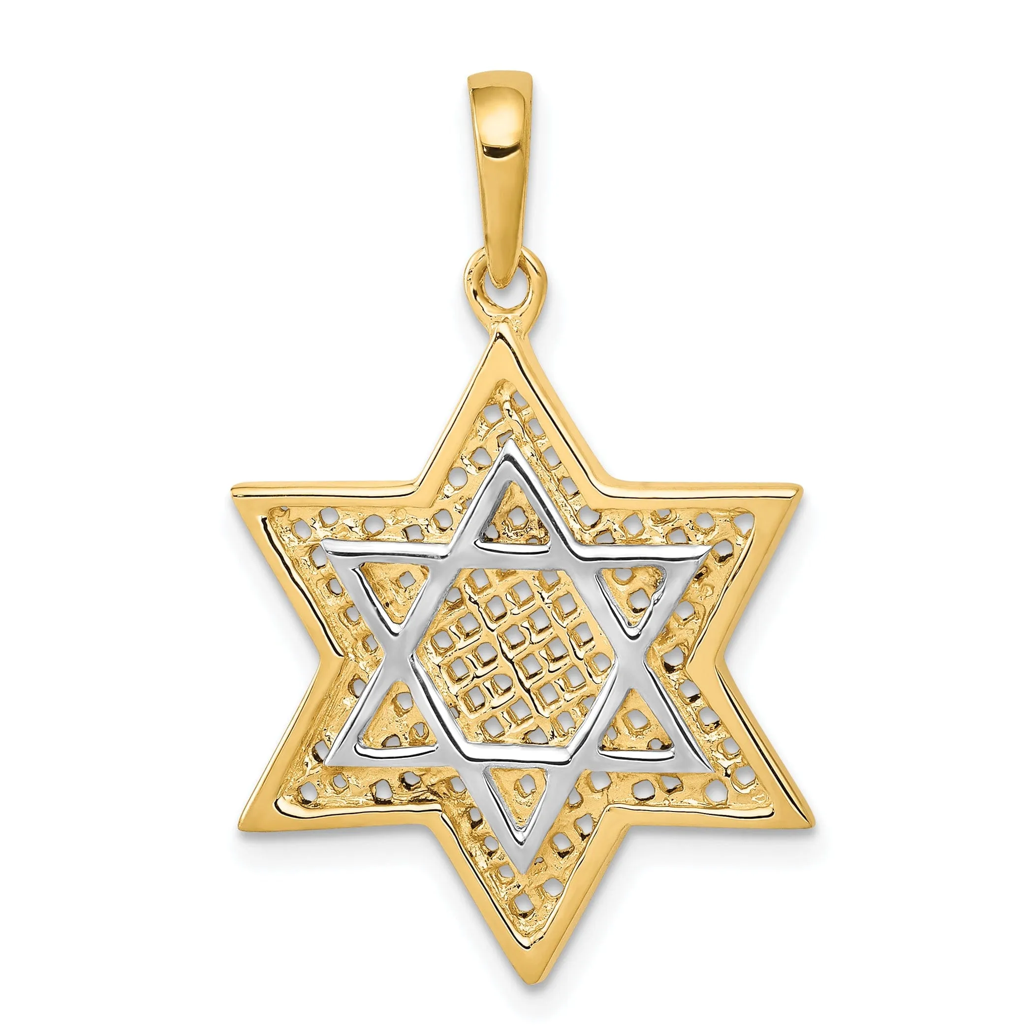 14K Yellow Gold Polished Finish Mesh Style Star Of David Charm Pendant