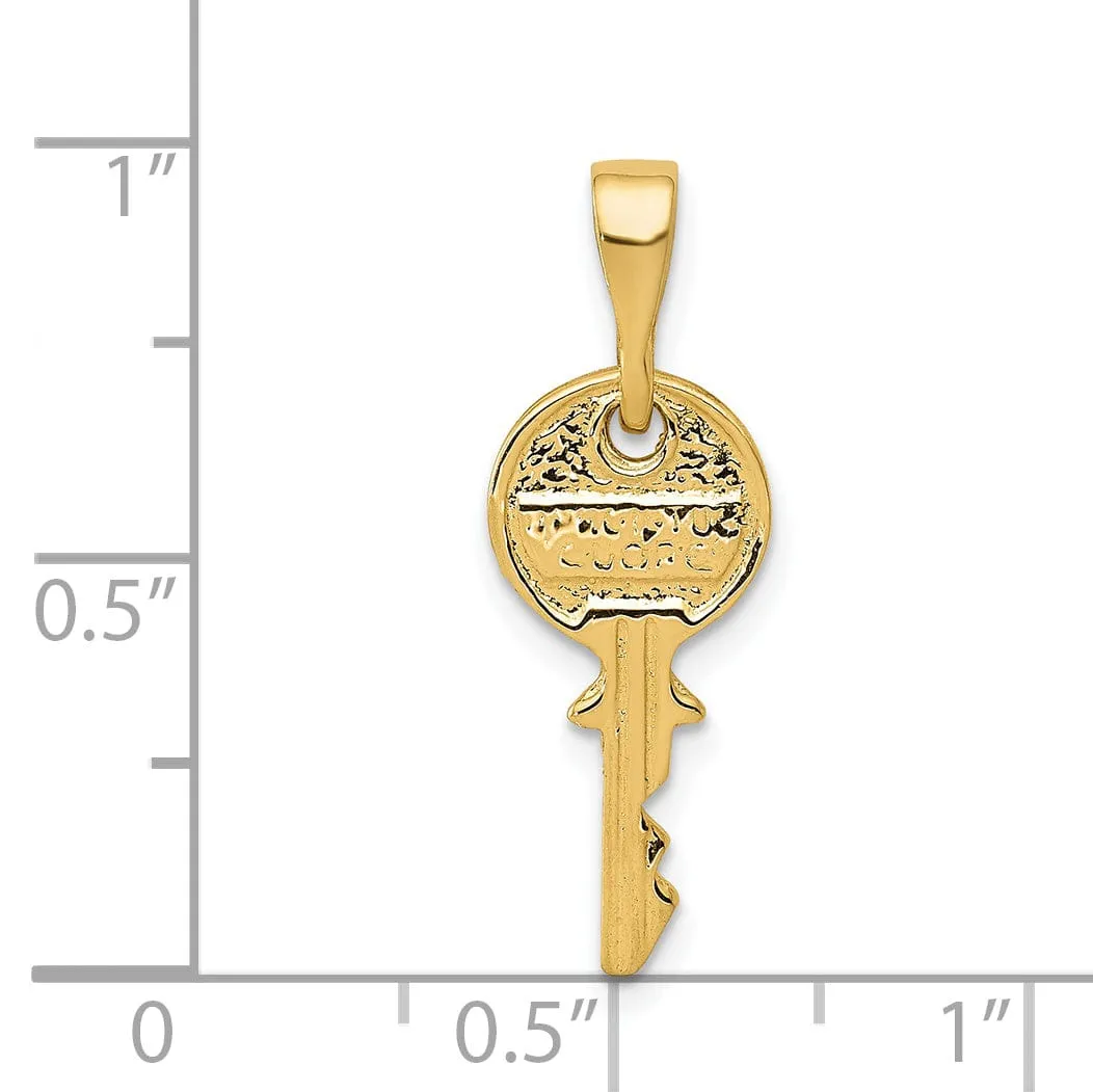 14K Yellow Gold Polished Finish Solid Round Top Key Design Charm Pendant