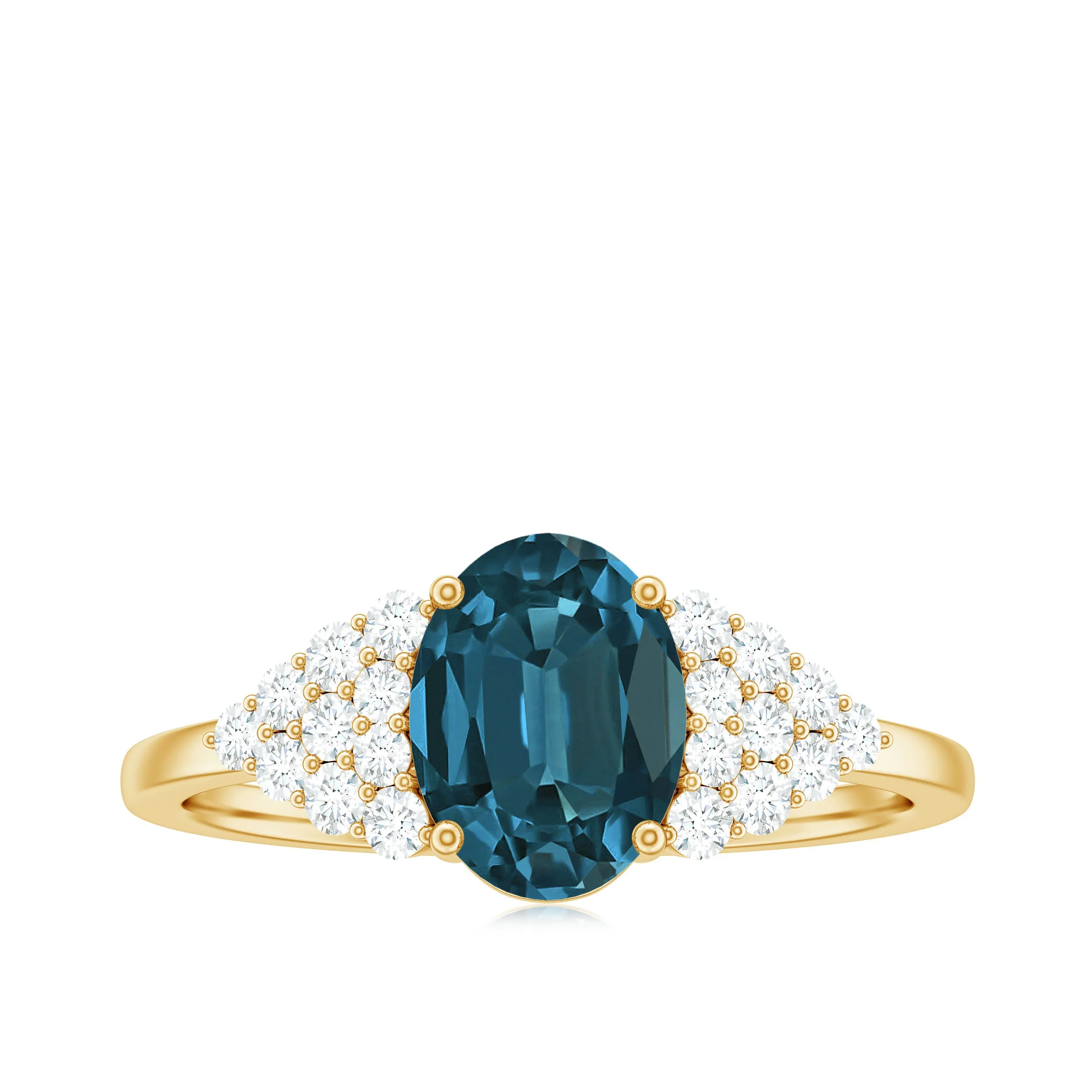 1.5 CT Oval London Blue Topaz Solitaire Ring with Diamond Accent