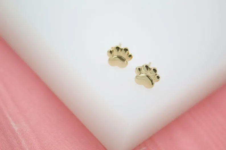 18K Gold Filled Dog Paw Print Stud Earrings (K145A)