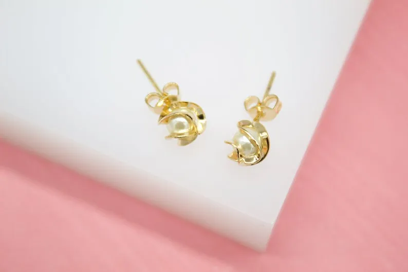 18K Gold Filled Small And Large Golden Pearl Stud Earrings (K246)