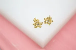 18K Gold Filled Star Flower Stud Earrings With A CZ Cubic Zirconia