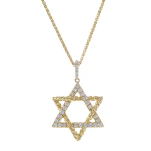 18KT Yellow Gold Twisted Rope Star of David Pendant with Diamonds