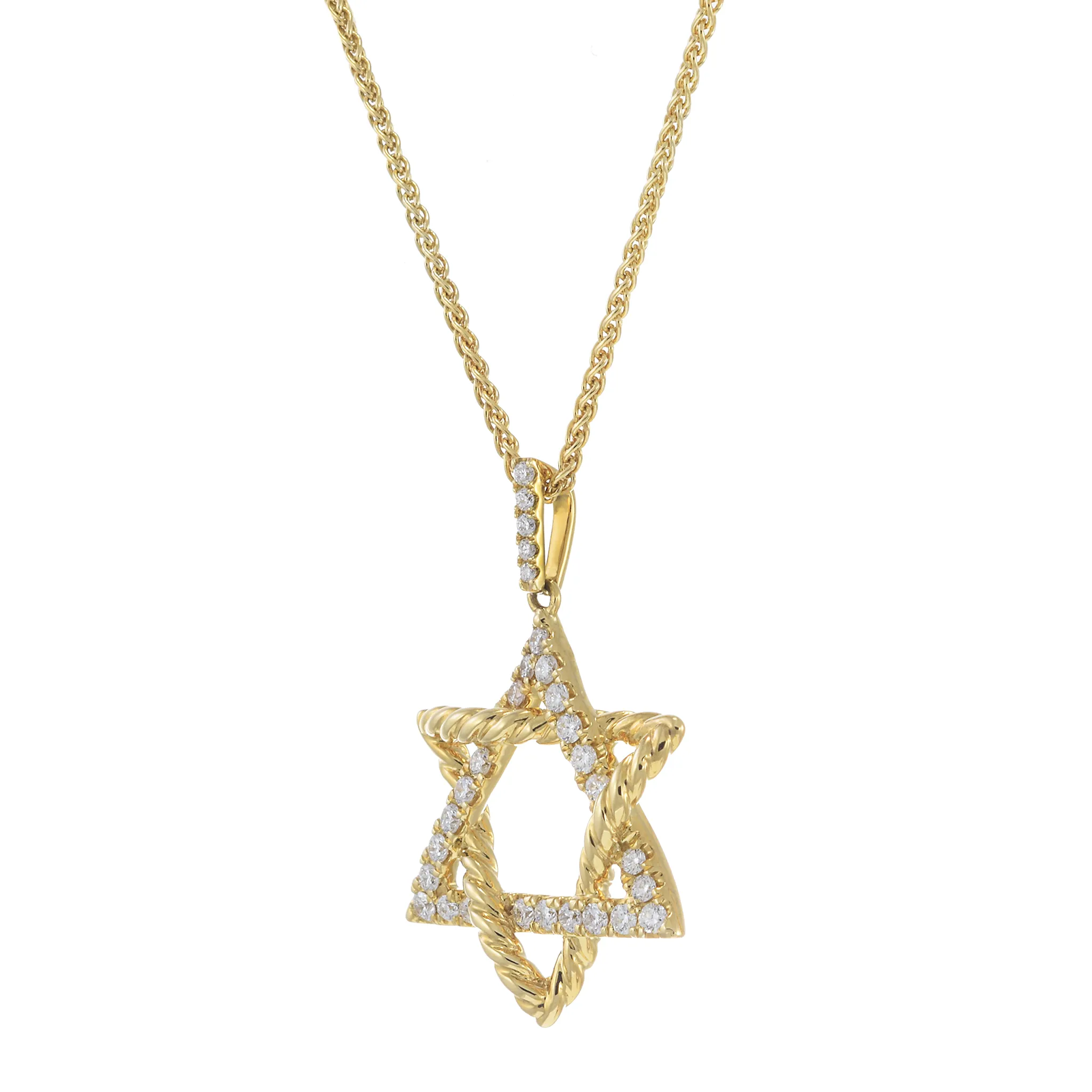 18KT Yellow Gold Twisted Rope Star of David Pendant with Diamonds