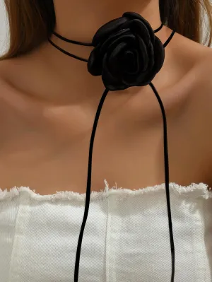 1pc Black Rose, Datura Flower & Camellia Flower Collar Necklace Statement