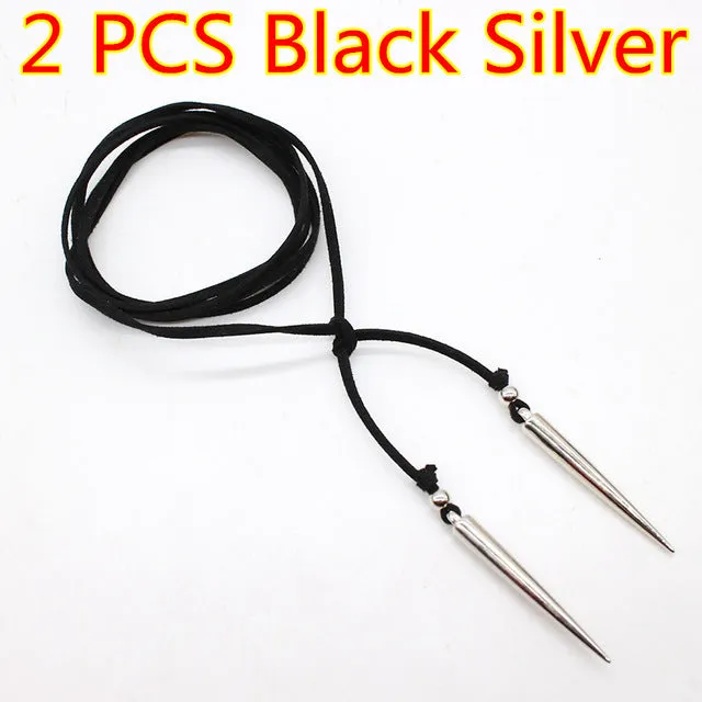 2PCS New Black Leather Choker Necklace Bullet punk style Gothic Rivet jewelry Retro statement long vegan sexy collier femme DIY