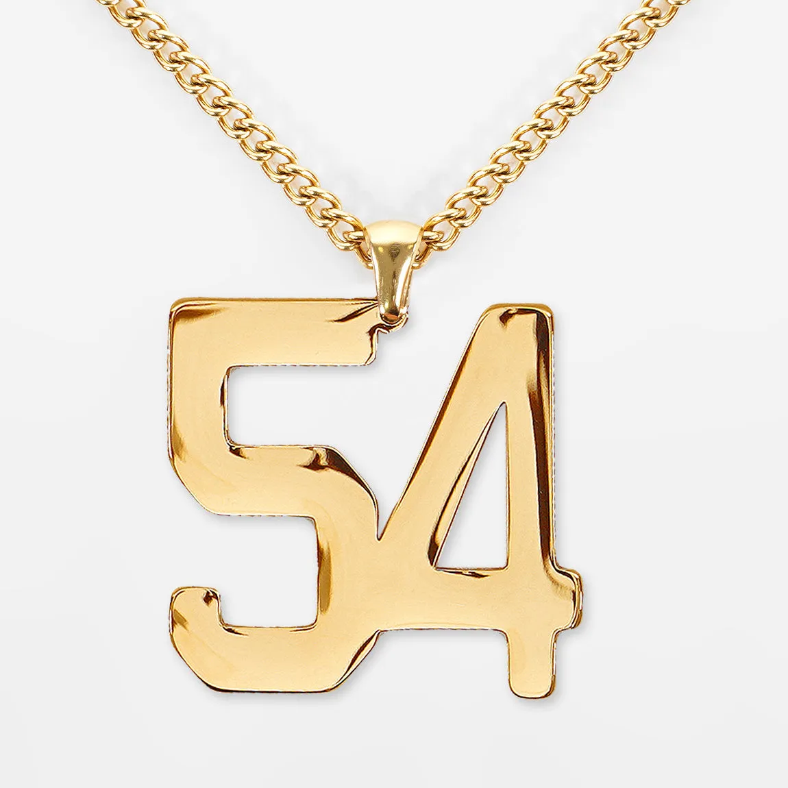 54 Number Pendant with Chain Kids Necklace - Gold Plated Stainless Steel