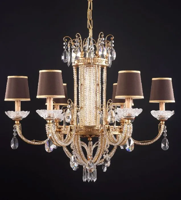 6 Light Chandelier With Crystal Glass Pendants And Shades