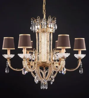 6 Light Chandelier With Crystal Glass Pendants And Shades