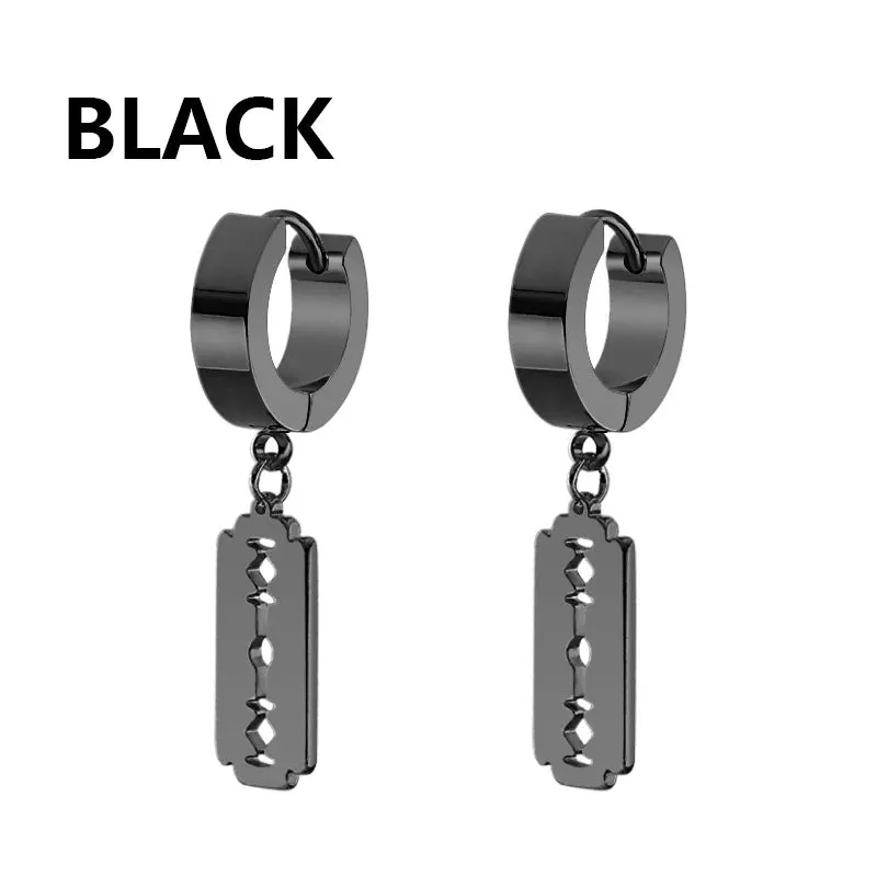 6 Pairs of Black Earrings Set Stainless Steel Pendant  Earring Set Men's Stud Earrings Men and Women Jewelry Ear Piercing Set