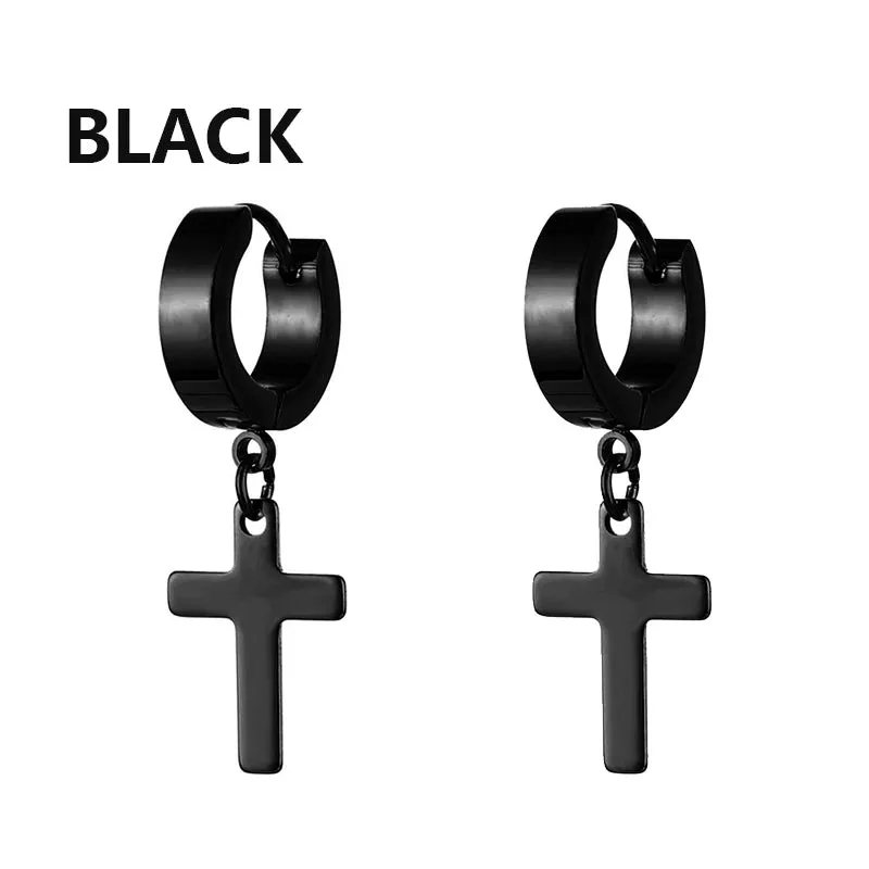 6 Pairs of Black Earrings Set Stainless Steel Pendant  Earring Set Men's Stud Earrings Men and Women Jewelry Ear Piercing Set