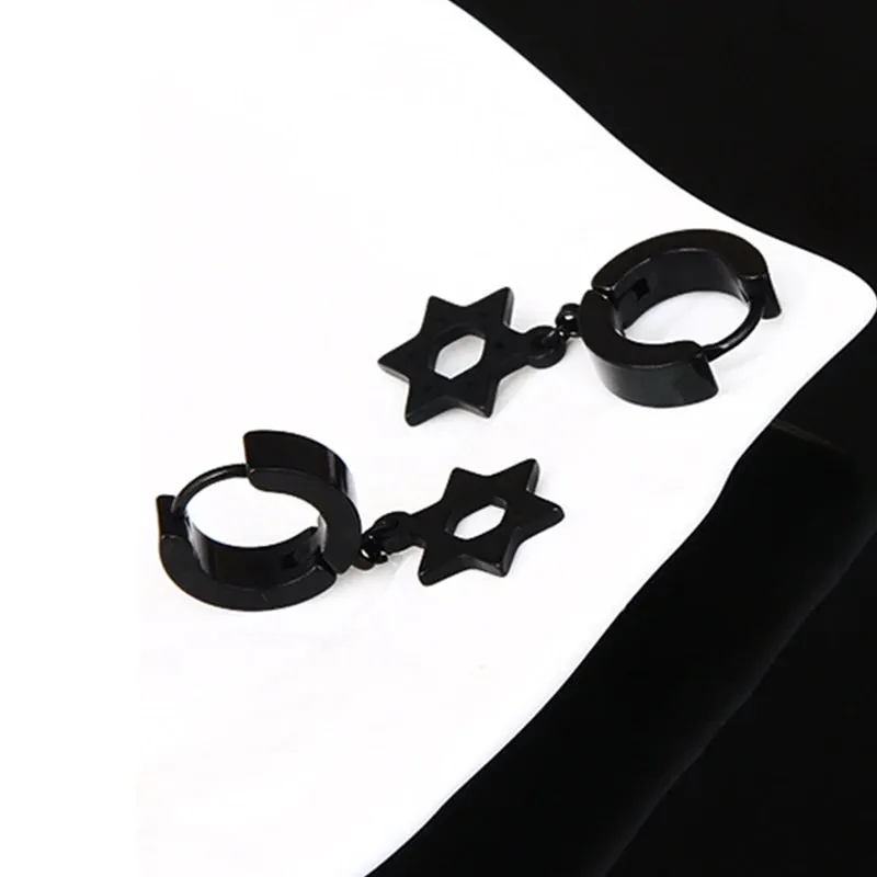 6 Pairs of Black Earrings Set Stainless Steel Pendant  Earring Set Men's Stud Earrings Men and Women Jewelry Ear Piercing Set