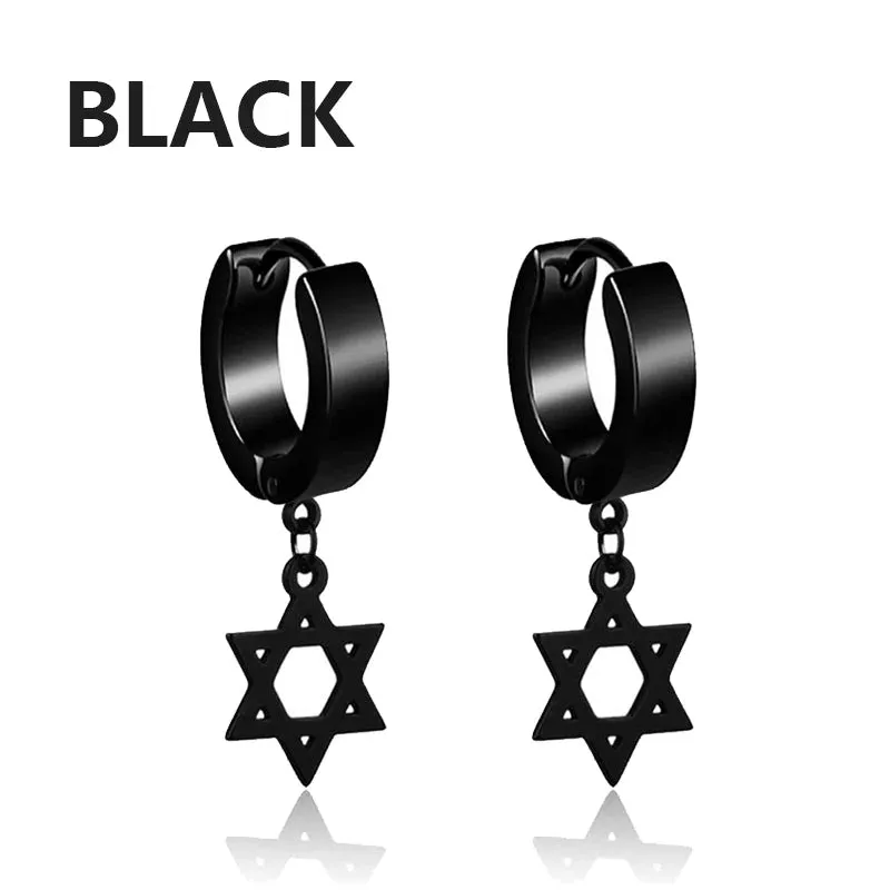 6 Pairs of Black Earrings Set Stainless Steel Pendant  Earring Set Men's Stud Earrings Men and Women Jewelry Ear Piercing Set