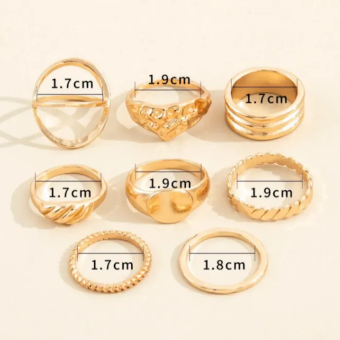 8 Piece Minimalist Gold Tone Ring Set