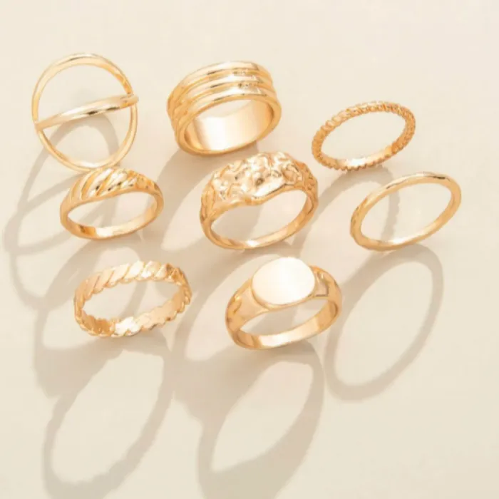 8 Piece Minimalist Gold Tone Ring Set