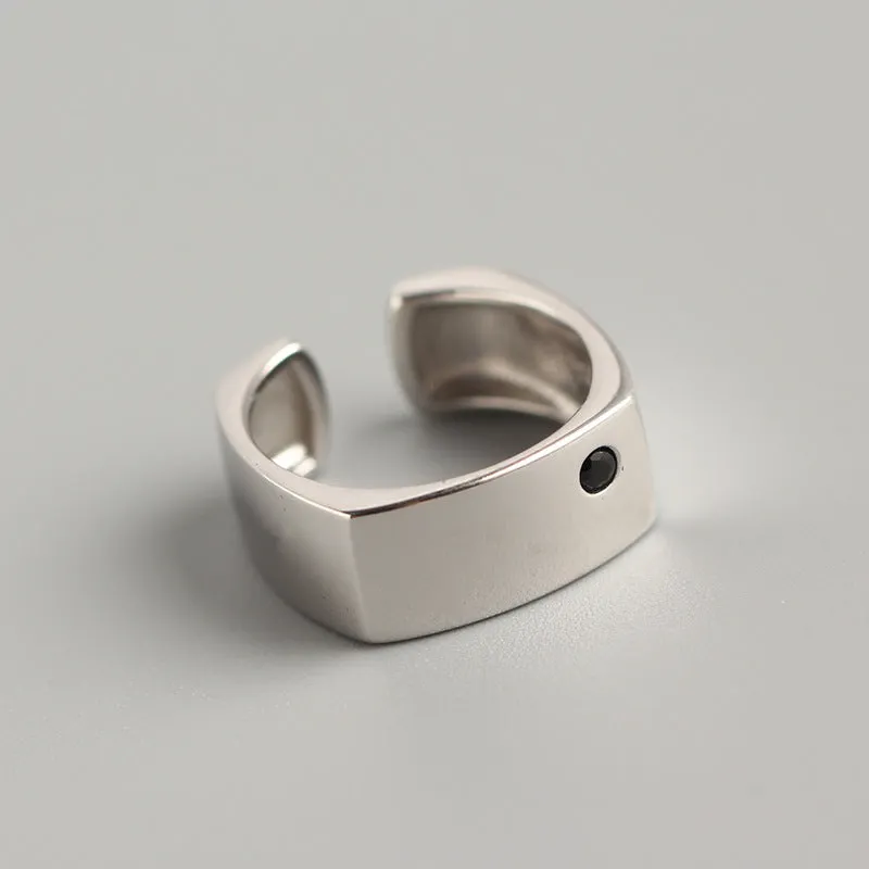 925 Sterling Silver Unisex Minimalist Geometric Silver Diamond Inlay Rings