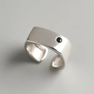 925 Sterling Silver Unisex Minimalist Geometric Silver Diamond Inlay Rings