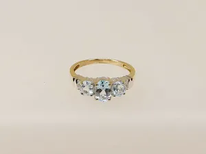 9ct Gold Blue Topaz & Diamond Trilogy Ring