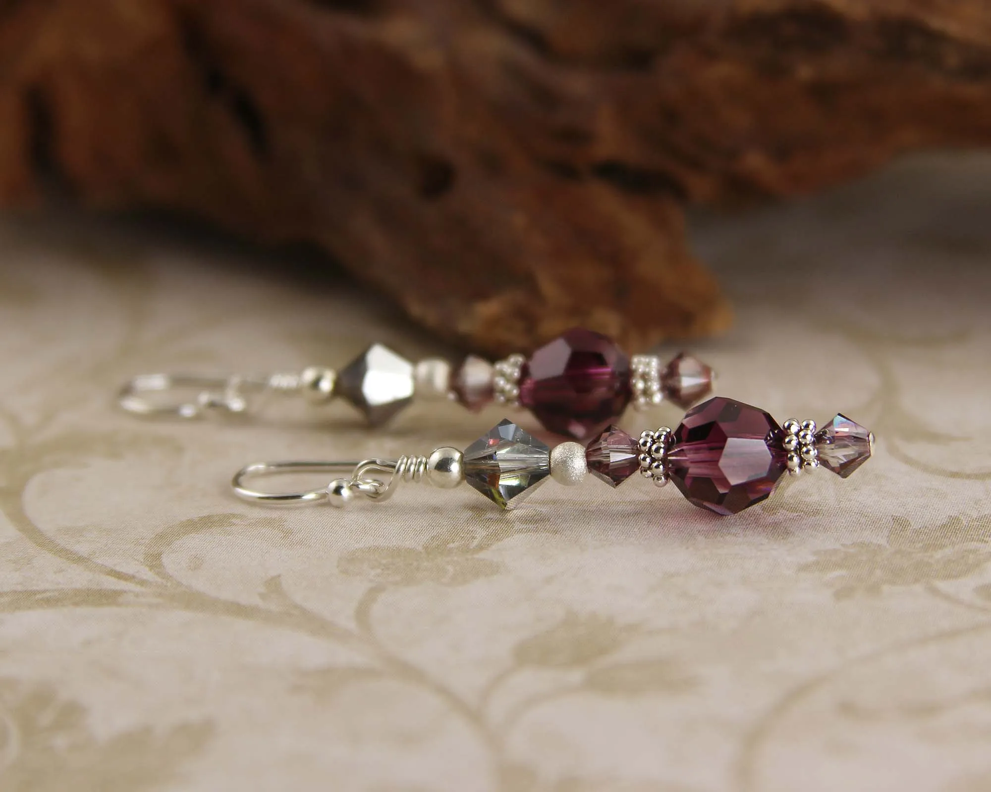 Amethyst Crystal Drop Bead Earrings