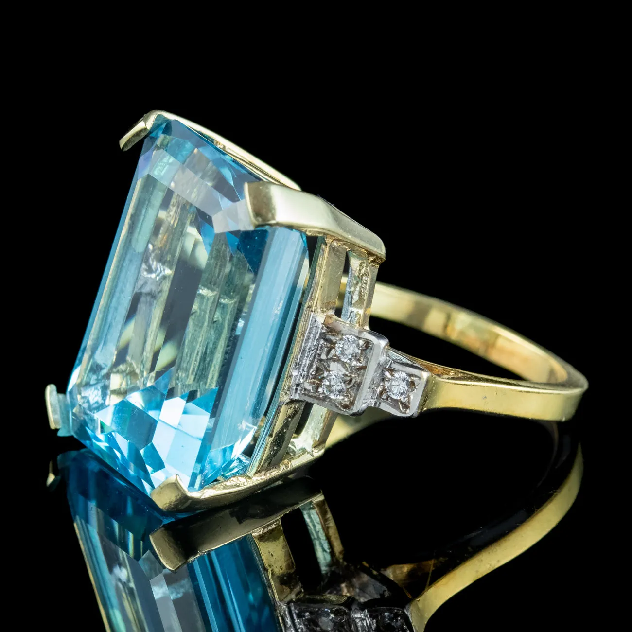 Art Deco Style Blue Topaz Cocktail Ring 25ct Topaz