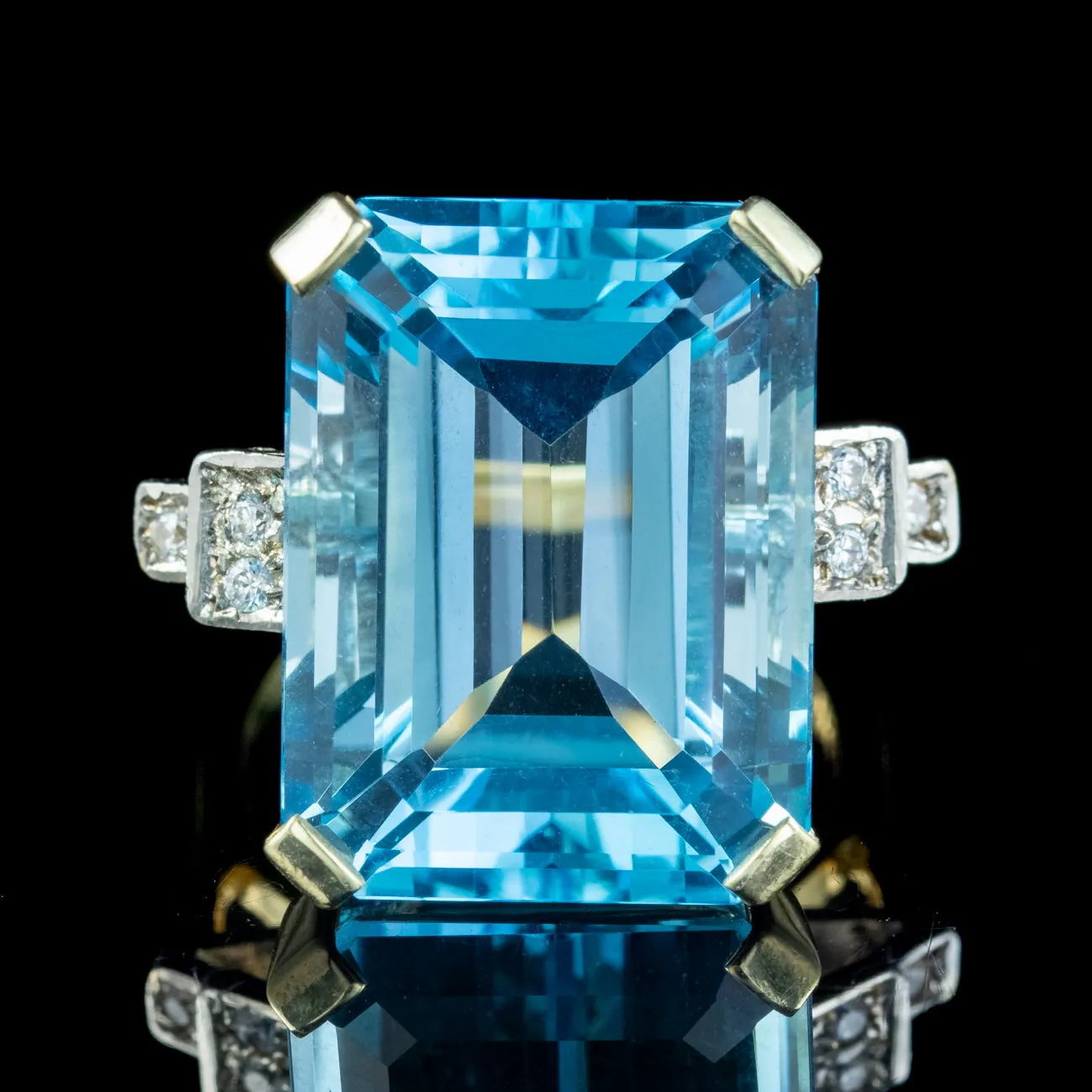 Art Deco Style Blue Topaz Cocktail Ring 25ct Topaz