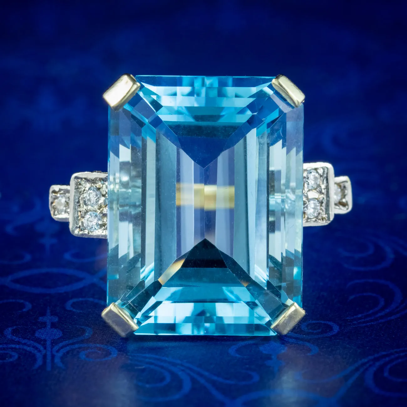 Art Deco Style Blue Topaz Cocktail Ring 25ct Topaz